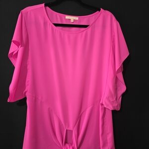 Gibson Hot Pink Knot-Front Flutter Sleeve Blouse